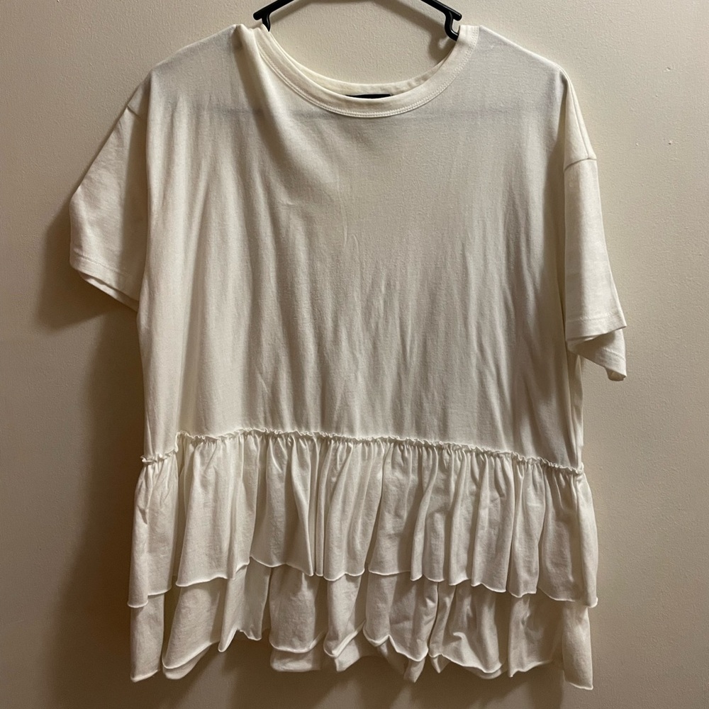 White Boxy Ruffled T-Shirt